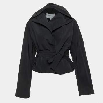 Pre Owned Alaia Black Synthetic Wrap Around Hooded Biker Jacket S 