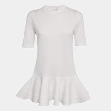 مملوكة مسبقًا تي شيرت علية أبيض قطن بياقة دائرية ببلوم مقاس صغير