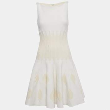Pre Owned Alaia White Textured Stretch Knit Flared Mini Dress M