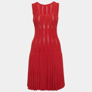 Pre Owned Alaia Light Red Textured Knit Sleeveless Short Dress M
