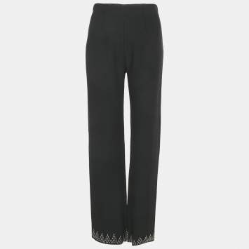 Pre Owned Alaia Black Crepe Embellished Detail Trousers M