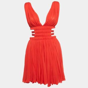 Pre Owned Alaia ÉTÉ  Edition Red Jersey Cut-Out Flared Mini Dress M