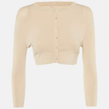 Pre Owned Alaia Beige Jersey Button Front Cropped Cardigan M