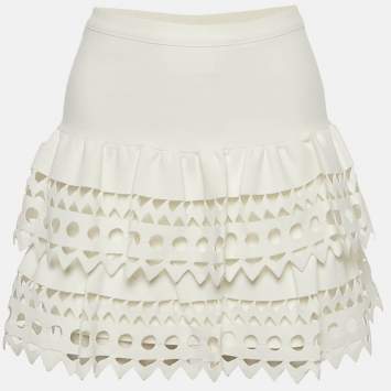 Pre Owned Alaia White Eyelet Knit Mini Skirt S 