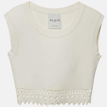 مملوكة مسبقًا بلوزة قصيرة علاءيا بيضاء مطاطية بفتحات مقاس صغير