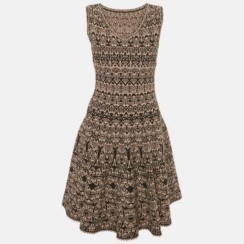 Pre Owned Alaia Black /Beige Jacquard Knit Mini Dress M
