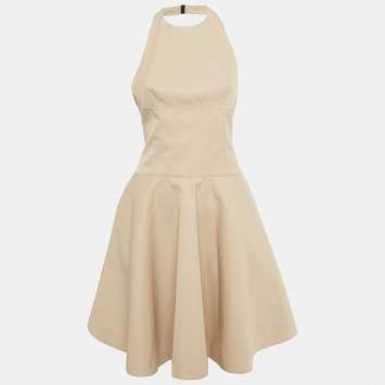 Pre Owned Alaia Beige Gabardine Halter Neck Mini Dress S