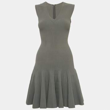 Pre Owned Alaia Grey Textured Knit Flared Mini Dress XS