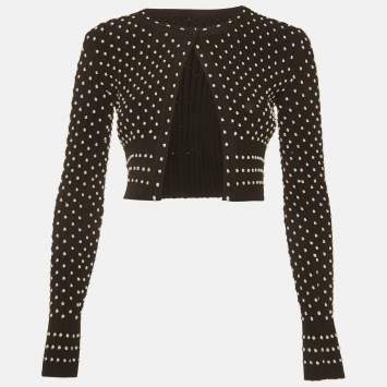 Pre Owned Alaia Black Polka Dots Rib Knit Crop Cardigan S