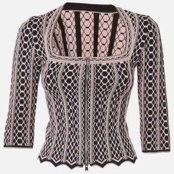 Pre Owned Alaia Black/Pink Vienne Pattern Stretch Knit Top S