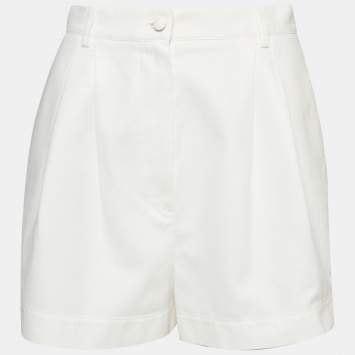 Pre Owned Alaïa White Textured Cotton Pleated High-Rise Shorts L