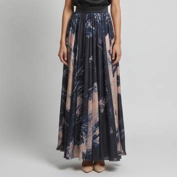 Pre Owned Alaia Navy Blue Abstract Print Silk Flared Long Habotai Skirt M