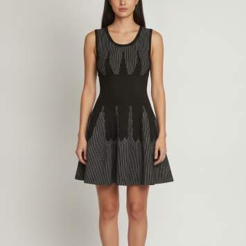 Pre Owned Alaia Black/ White Geometric Print Wool Blend Sleeveless Mini Dress S