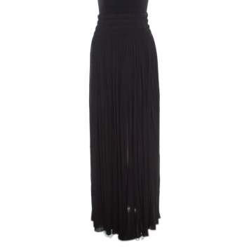 Pre Owned Alaia Black Stretch Shirred Elasticized Waist Maxi Skirt S