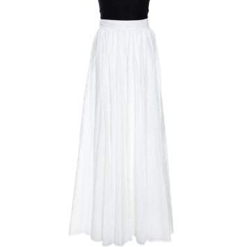Pre Owned Alaia White Cotton Jacquard Flared Maxi Skirt M