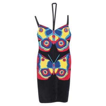 Pre Owned Alaia Vintage Black Butterfly Intarsia Knit Halterneck Mini Dress M 
