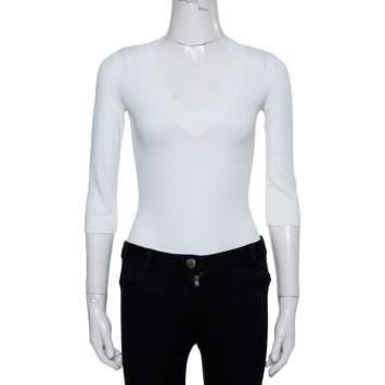 Pre Owned Alaia White Jersey V-Neck Bodysuit M