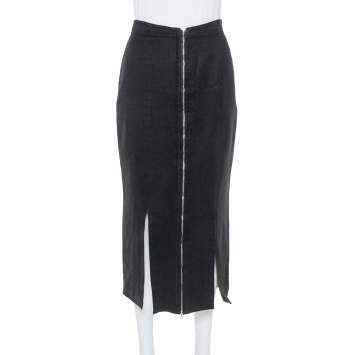 مملوكة مسبقًا Alaia Vintage Black Cotton & Wool Slit Detail Midi Skirt M