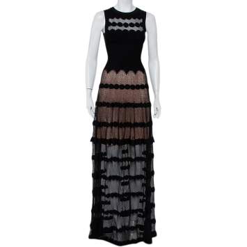Pre Owned Alaia Black Perforated Knit Sleeveless Maxi Dress S