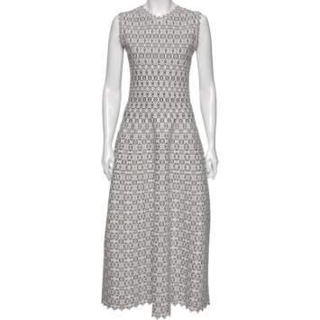Pre Owned Alaia White Patterned Lurex Jacquard Sleeveless Midi Dress M
