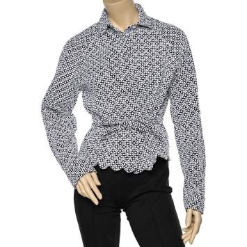 Pre Owned Alaia Monochrome Embroidered Cotton Belted Button Front Jacket L