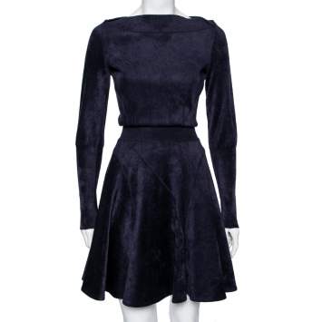 Pre Owned Alaia Blue Felt Knit Fit Flared Midi Dress S