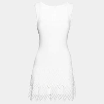 Pre Owned Alaia White Knit Tiered Square Neck Dress M