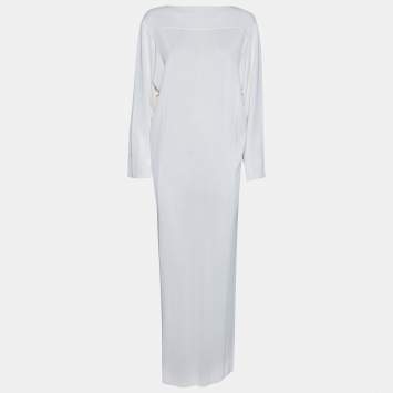 Pre Owned Alaia White Knit Crew Neck Batwing Sleeve Maxi Dress M