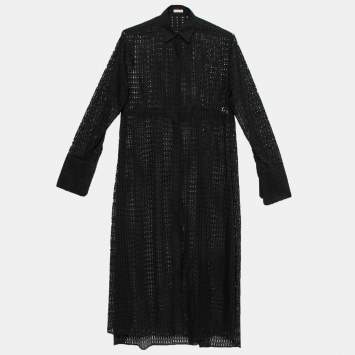 مملوكة مسبقًا Alaia Black Patterned Laser Cut Cotton Shirt Dress M