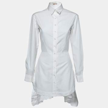 Pre Owned Alaia White Cotton Eyelet Tail Button Front Blouse M