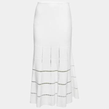 Pre Owned Alaia White Stretch-Knit Flared Midi Skirt M