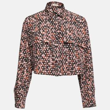 Pre Owned Alaia Multicolor Printed Silk Cropped Shirt M  