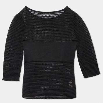 مملوكة مسبقًا Alaia Black Crochet Knit Elasticized Waist Top M