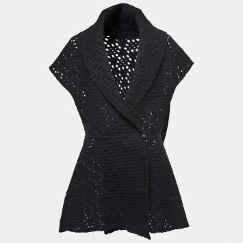 Pre Owned Alaia Black Perforated Wool Sleeveless Flared Vest Coat L