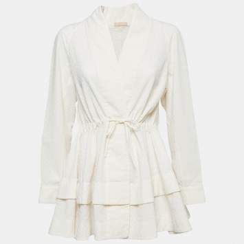 Pre Owned Alaia Cream Embroidered Crepe Drawstring Kimono Jacket M