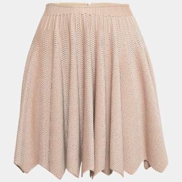 مملوكة مسبقًا Alaia Pink Perforated Knit Flared Short Skirt S