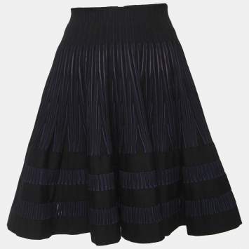 مملوكة مسبقًا Alaia Black & Navy Blue Textured Knit Flared Mini Skirt S