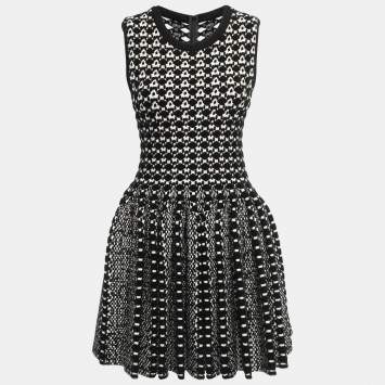 Pre Owned Alaia Black Patterned Wool Blend Sleeveless Short Dress M