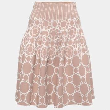 Pre Owned Alaia Pink Jacquard Knit Flare Skirt M