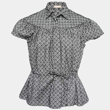 Pre Owned Alaia Black/White Embroidered Cotton Peplum Top M