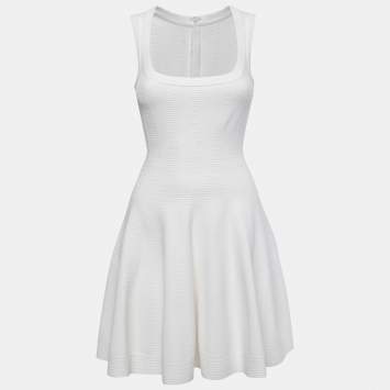 Pre Owned Alaia White Knit Sleeveless Flared Mini Dress M