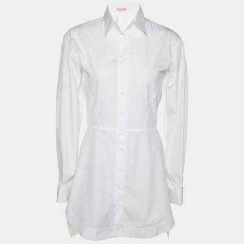 مملوكة مسبقًا Alaia White Cotton Eyelet Tail Button Front Shirt M