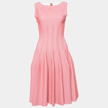 مملوكة مسبقًا Alaia Coral Pink Textured Knit Fit & Flare Dress M