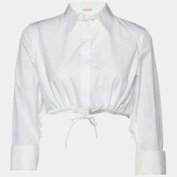 Pre Owned Alaia White Cotton Shirred Waist Crop Shirt M