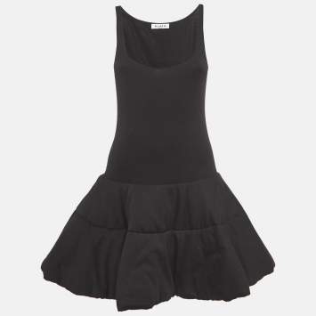 Pre Owned Alaia Black Rib Knit Exaggerated Hem Mini Dress M