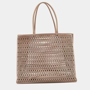 Pre Owned Alaia Beige Lasercut Leather Open Tote