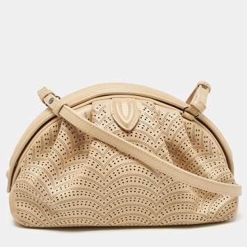Pre Owned Alaia Beige Lasercut Leather Samia Crossbody Bag