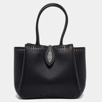 Pre Owned Alaia Black Laser Cut Leather Angele 20 Petal Tote