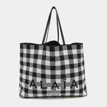 Pre Owned Alaia Black/White Canvas and Leather Large Houndstooth Tote 