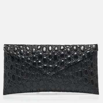 Pre Owned Alaia Black Croc Embossed Leather Envelope Clutch